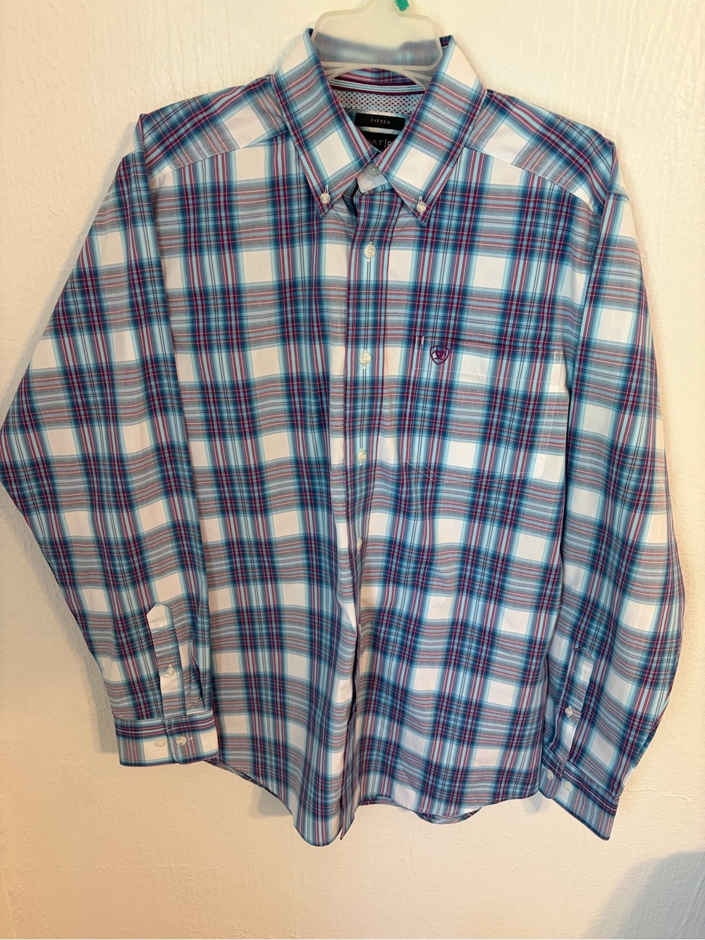 Ariat Men's Plaid Button-Down Shirt in White, Blue and Pink